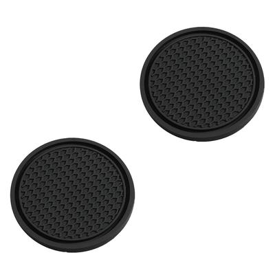 XuJJJJunB Car Coasters, Round, 70mm Diameter, Pack of 2, Black, Absorbent, Non-Slip, Anti-Vibration, Cup Mats for Cars