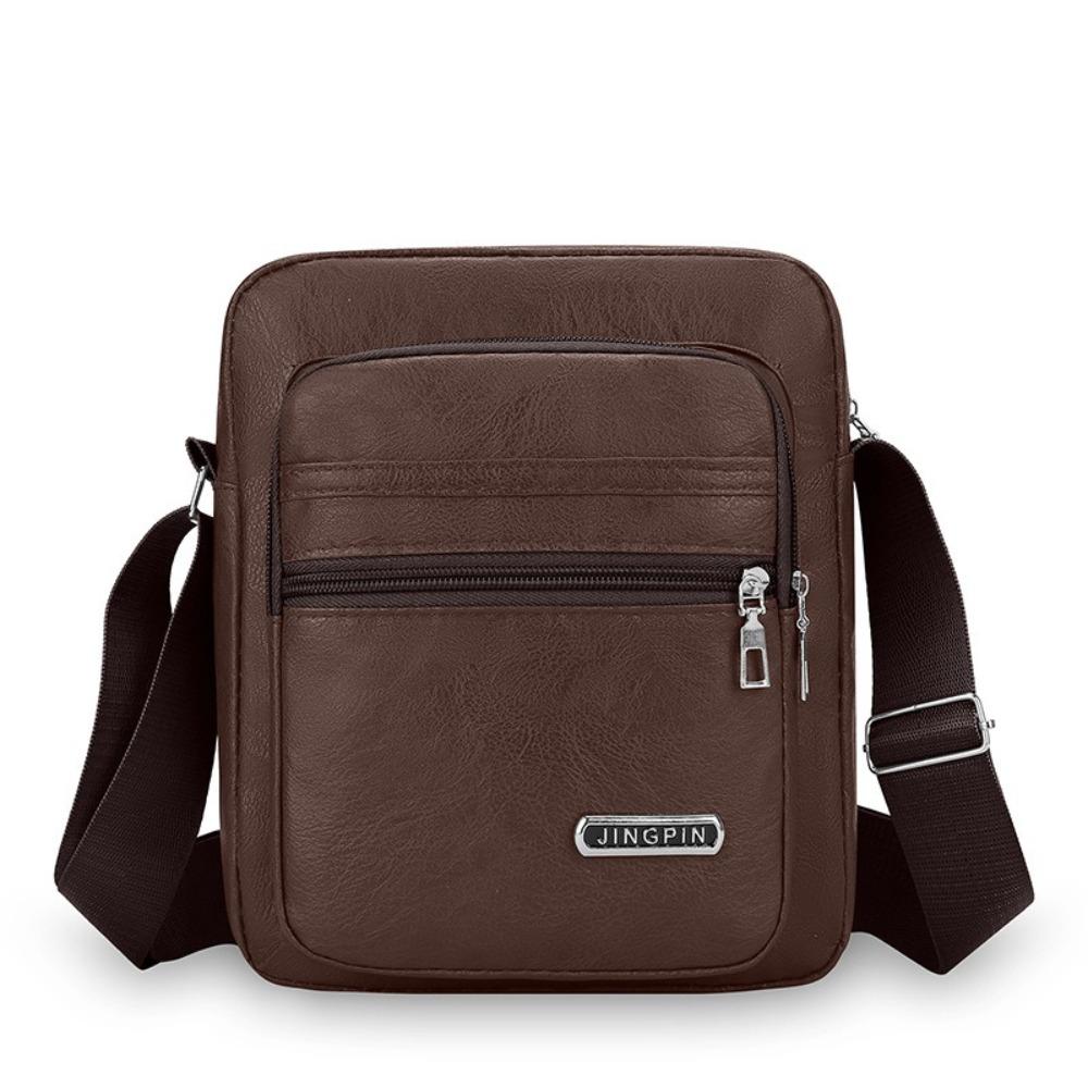Casual PU Leather Crossbody Bag For Men Solid Color Large Capacity Shoulder Bag Multi-pocket Zipper Business Messenger Bag