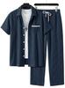 1116 New Solid Color Lapel Set, Men's Loose and Breathable Casual Two-piece Set for Beach Vacation