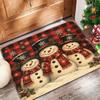 Snowman Plaid Christmas Door Mat Checkered Snowflake Print Non Slip  Carpet For Holiday Season Home Entrance Decoration
