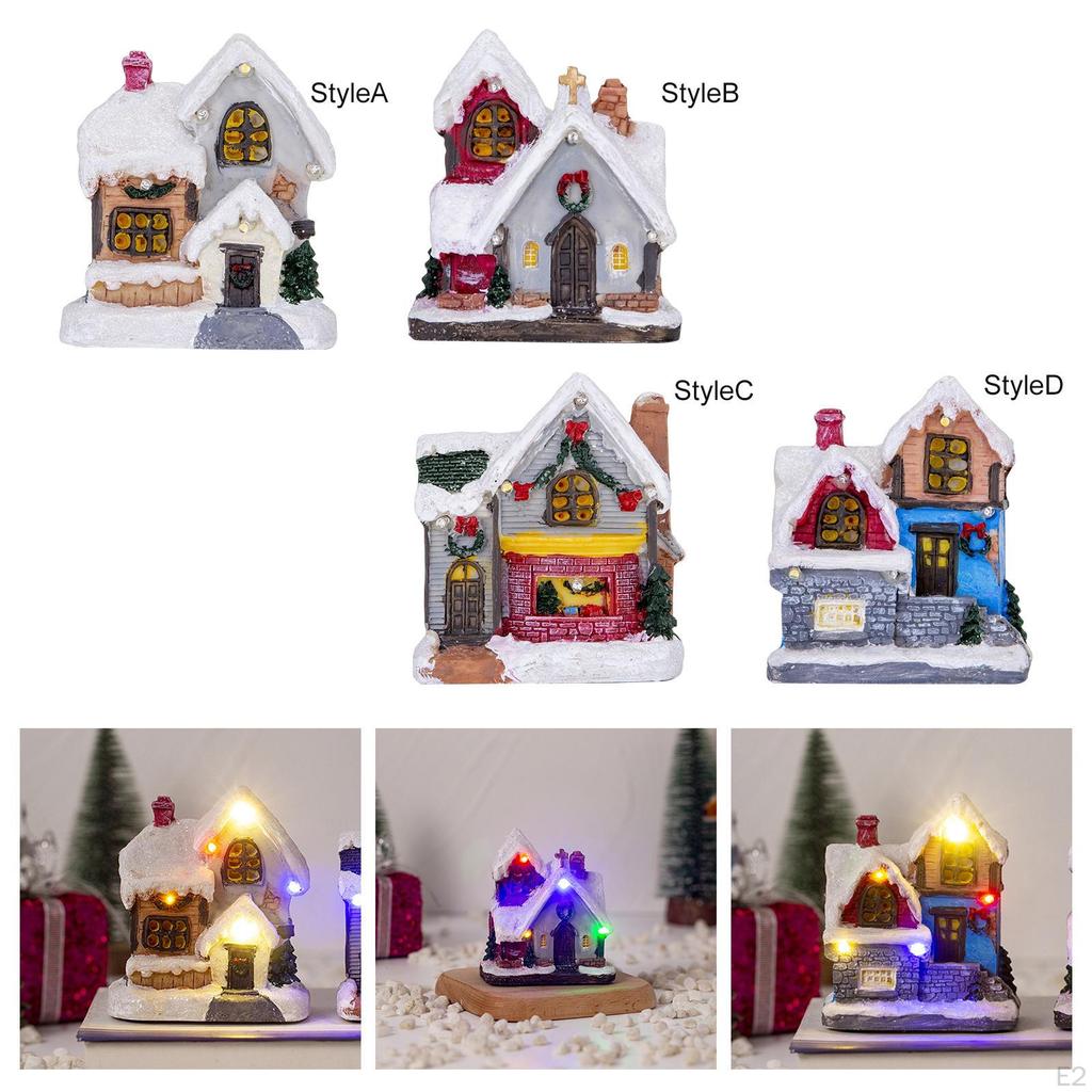 LED House Lighted Up Snow Covered Xmas Buildings