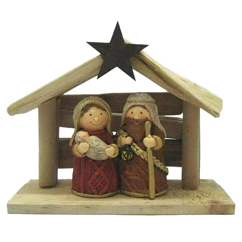 Christ Nativity Resin Statue House Scene Manger Holy Figure Statue Ornament Crafts for Home Bedroom Room Decor