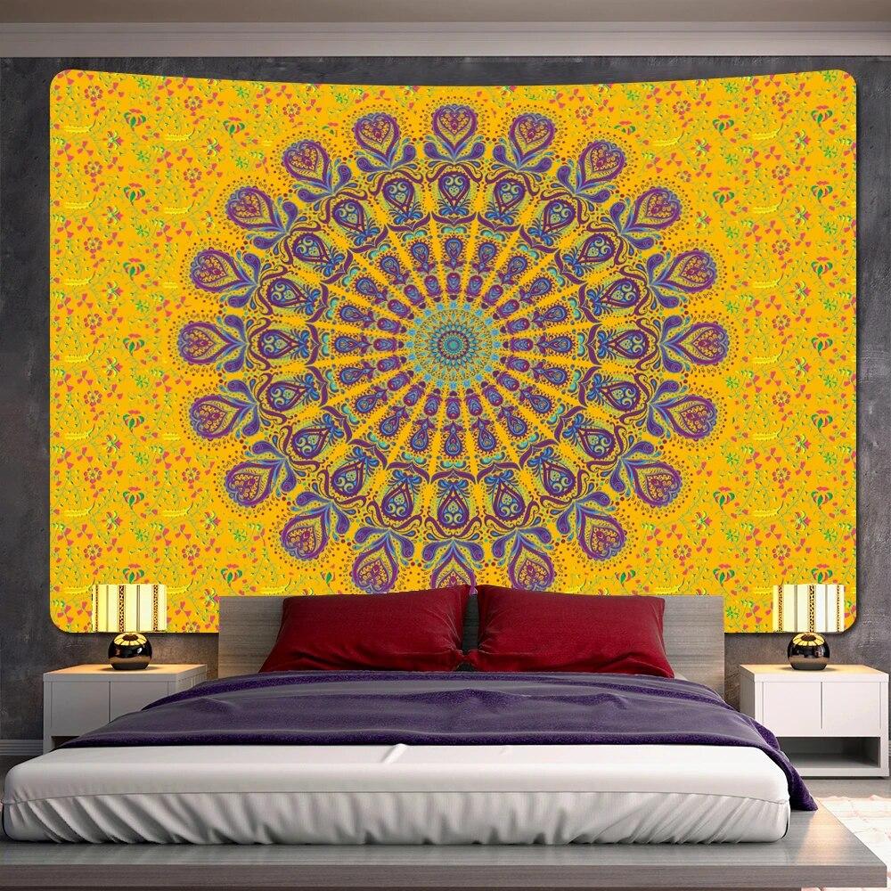 Mandala indiană Scenă psihedelic Home Decor Tapiserie Hippie Agățat de perete Covoraș de yoga boem Decor de perete pentru cameră