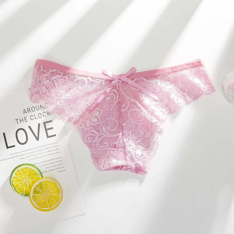 Ladies Spring and Summer Sexy Lace Bow Naked Feeling Pure Cotton Crotch Low Waist Triangle Briefs