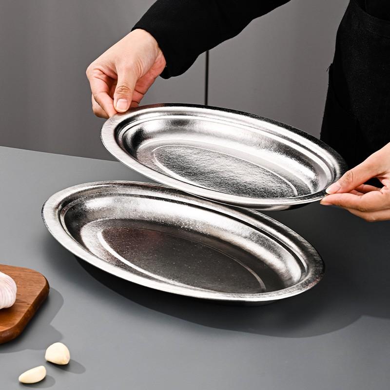 Titanium Oval Serving Platter Steaming Fish Food Fruit Heavy Duty Kitchen Dishware 20cm Electroplated Surface