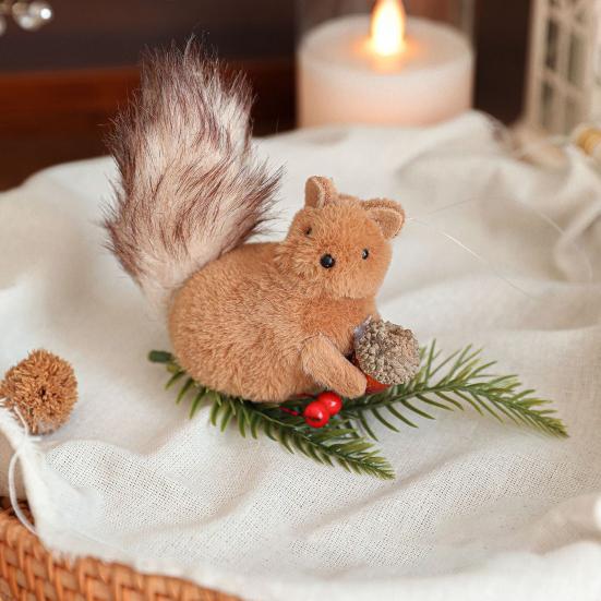 Yousheng Christmas Squirrel Ornament Foam Plush Squirrel Figurine with Pinecones Branches Furry Forest Animal Hanging Decoration for Holiday Xmas Tree