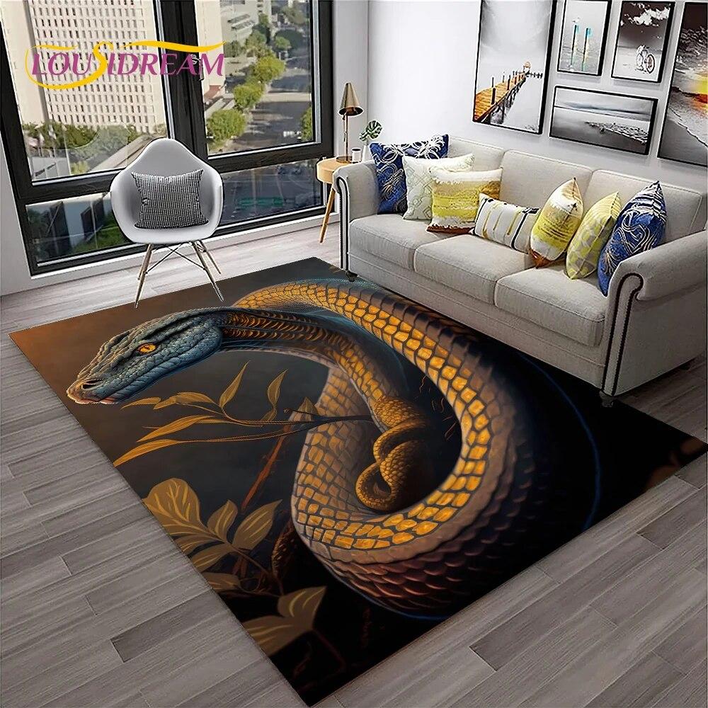 Gothic Serpent Viper 3D Python Snake Carpet Rug for Home Living Room Bedroom Sofa Doormat Decor,kids Area Rug Non-slip Floor Mat
