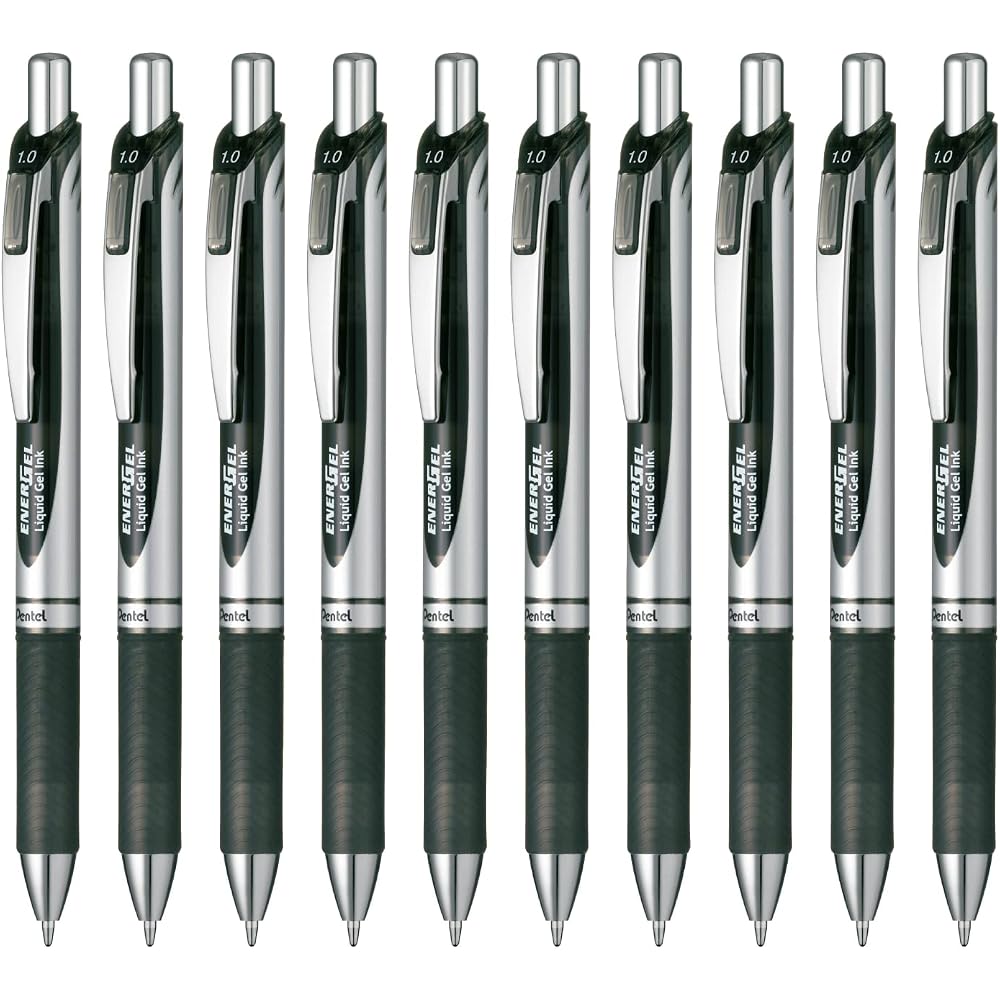 Pentel Ballpoint Pen Gel Ink Gel Knock Type 1.0mm Silver Shaft BL80-A Black 10pcs