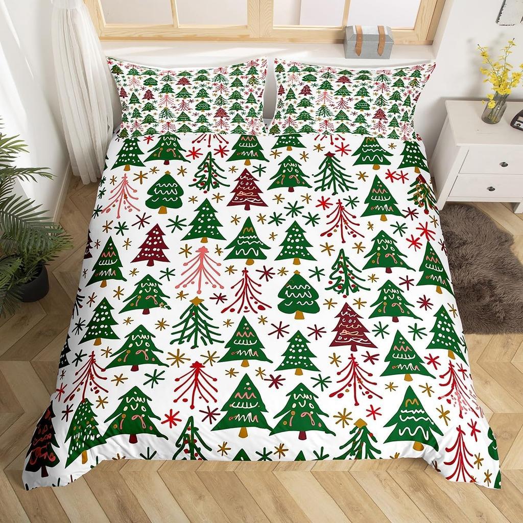 Christmas Tree Duvet Cover Set Queen King Size Botanical Pattern Quilt Cover Bedding For Kids Girls Teens Room Deco 3 Piece Set