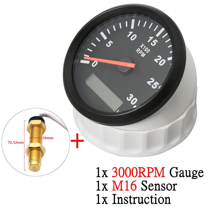 12V/24V 85mm Boat Tachometer Marine Tacho Meter Gauge LCD Hourmeter 8000RPM 6000RPM Car Toerenteller With Sensor M16