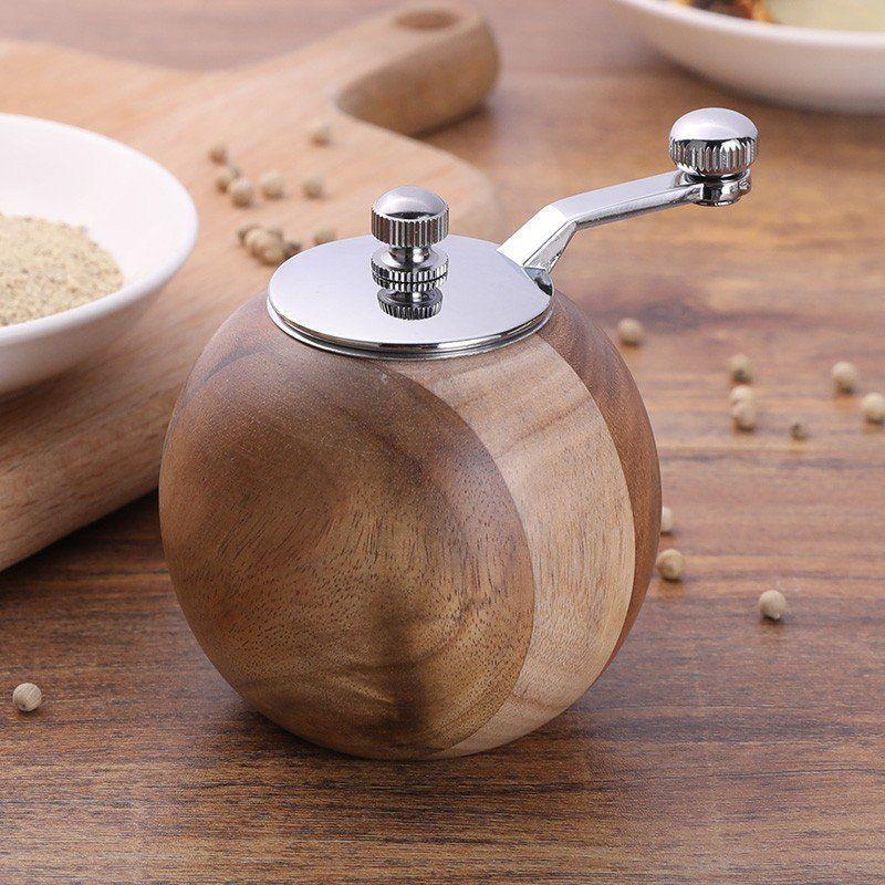 Adjustable Hand-Cranked Wooden Pepper Grinder for Freshly Ground Black and Sichuan Peppercorns