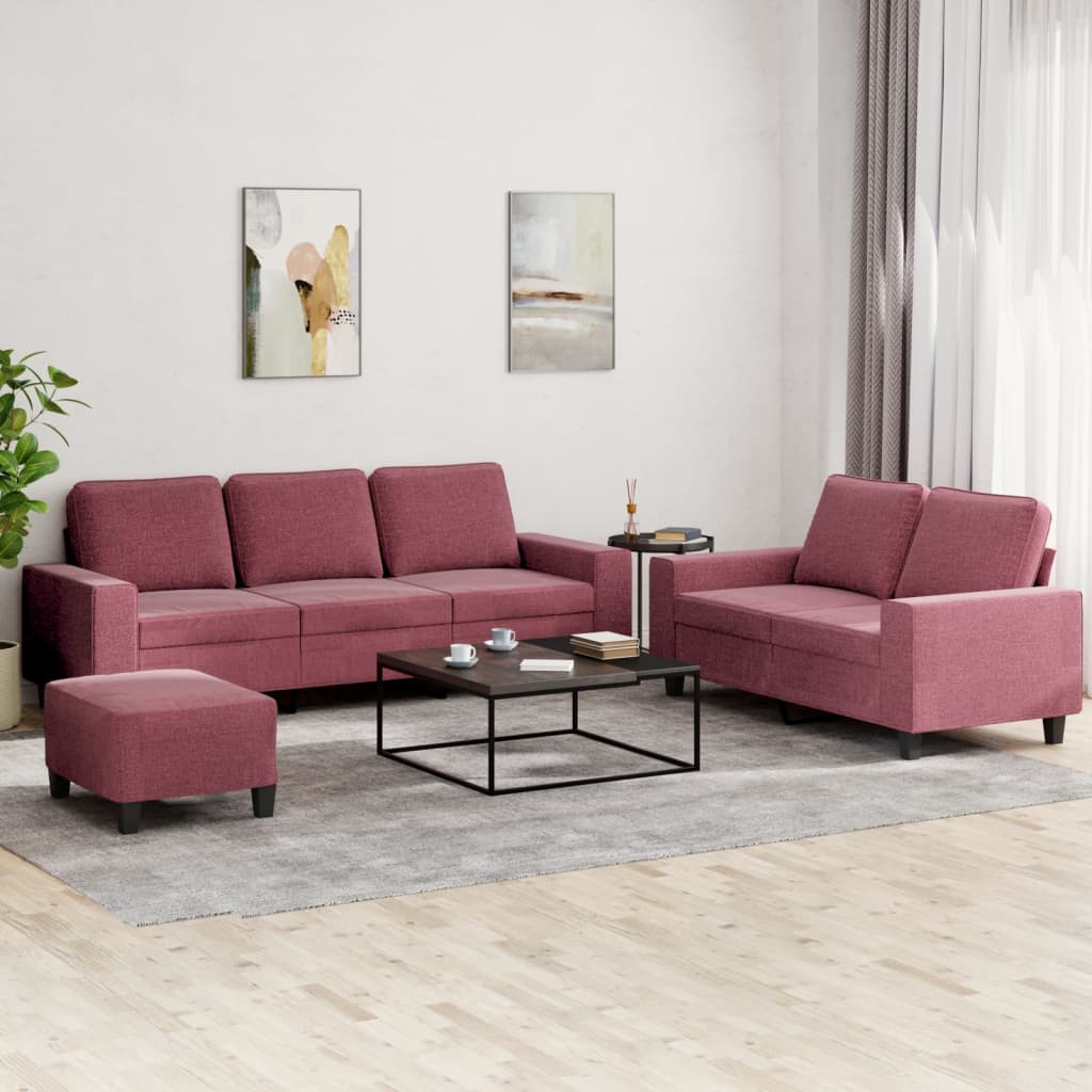 3 Piece Sofa Set Burgundy Fabric