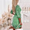 Floral Print Bohemian Short Sleeves Mid Length Dress with Waist Cinching