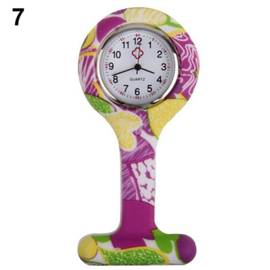 Fashion Patterned Silicone Nurses Brooch Tunic Fob Pocket Watch Stainless Dial