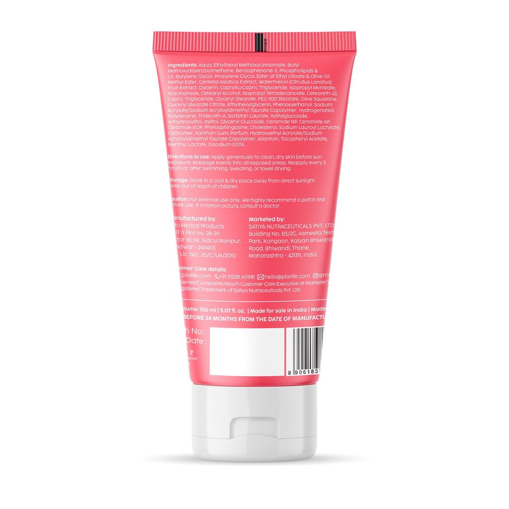 PLIX - THE PLANT FIX Watermelon Hydra-Cool Sunscreen Body Lotion With SPF 50 | PA++++ | Ceramides, Cica, Aquaxyl & Frescolat® ML | Lightweight 2-i