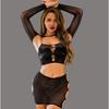 Sexy Plus Size Black Dress Women'S 3-Pieces Lingerie Sets Clubwear Bodycon Fishnet Night Dress Ultra Hot Catsuit Erotic Costumes