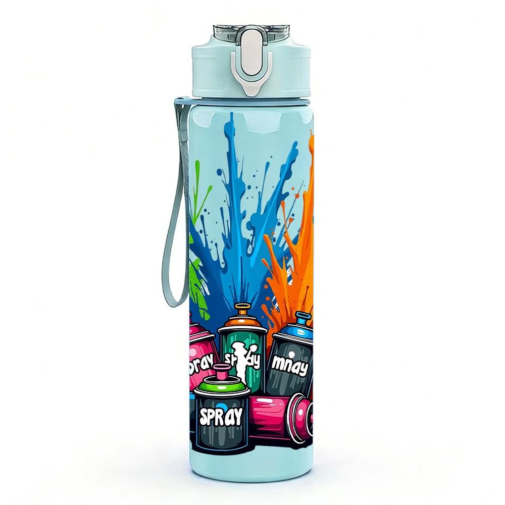 1PC Paint Splash Colorful Graffiti Explosion 750ml Color Plastic Sports Water Bottle Leakproof Flip Straw Lid Suitable for Sports Office Home Use