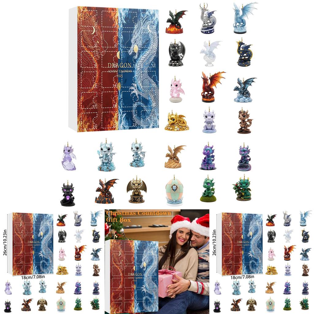Wodny Ognisty Smok Świąteczny Kalendarz Adwentowy Z Akrylowymi Płaskimi Ozdobami Do Dekoracji Świątecznych I Na Prezenty