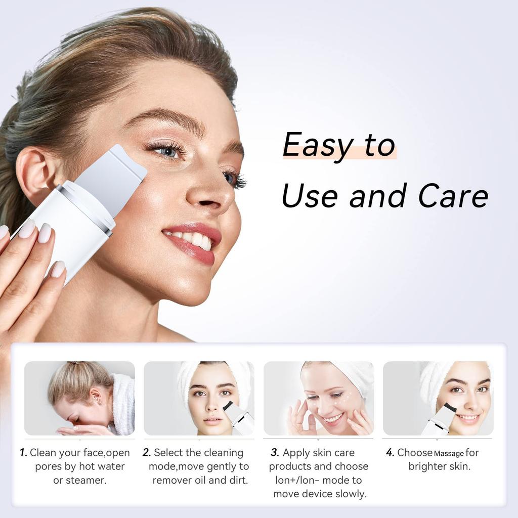 Facial Cleansing Device with Ultrasonic Skin Spatula - Blackhead Remover for Deep-Cleansing, Exfoliating and Skin Lifting