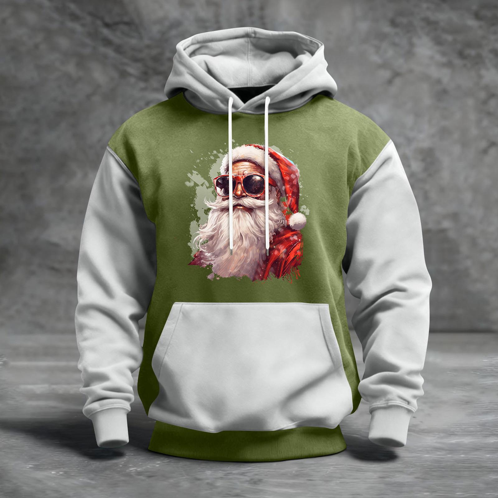 

Мужской рождественский свитшот с капюшоном, повседневный, спортивный, удобный, с цветными блоками и принтом M