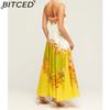 BITCED Spring/Summer Casual Maxi Dress for Women Spaghetti Strap Printed Linen 9 Colors Full-Skirted Dress