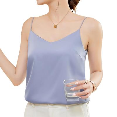 DAYCLOSET Camisole with Tops2127 Women's Cups, Satin-Like Gloss, Layered, Lightweight, Spring, Summer, Fall, (JP, Alphabet, XL, Standard, Sax)