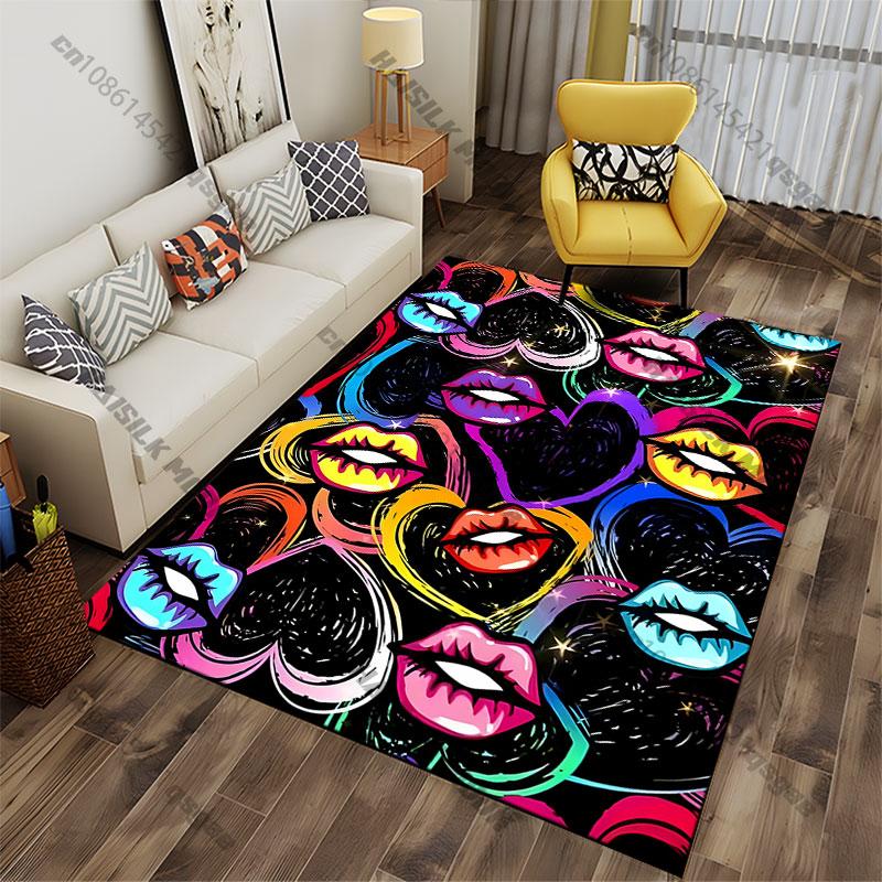 Colorful hearts and vibrant lips carpet Yoga living room room decor children's crawling mat doormat area rug games mat