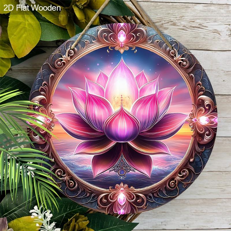 2D Flach, 1 Stück Rosa Lotusblumen Holzschild, Moderne Heimwandkunst Dekorative Plakette, Perfekt für Garten Balkon Tür Hängedekoration, Feiertagsparty