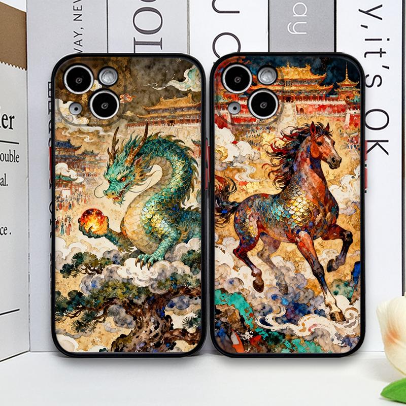 Stylish Chinese Style Golden Dragon Printed Phone Case for iPhone 17 16 Pro Max 15 14 13 12 11 XS MAX X XR 7 8 Plus Hard Covers
