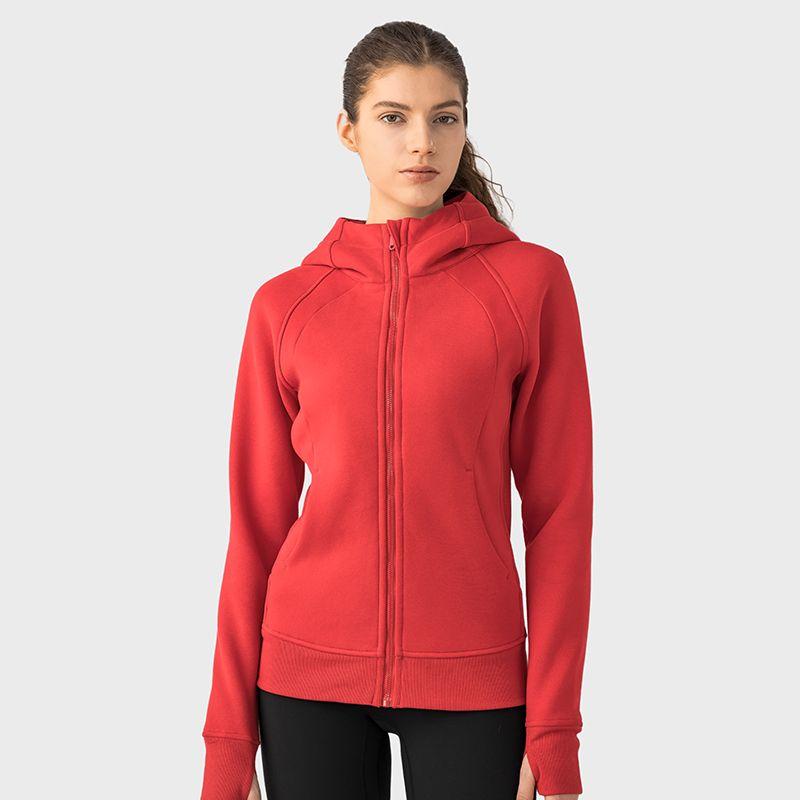 Winter Yoga Clothing Top Outdoor Sports Running Jacket Women Fall and Winter Fleece Cardigan Slim-Fit Hood Sweatshirt Women