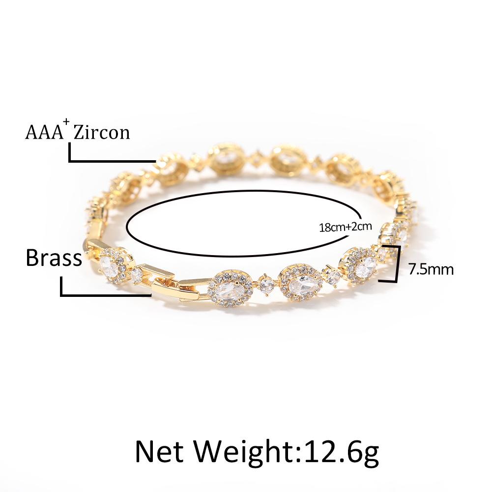 Personality temperament Geometric zircon bracelet Copper inlaid zircon exquisite oval gemstone jewelry