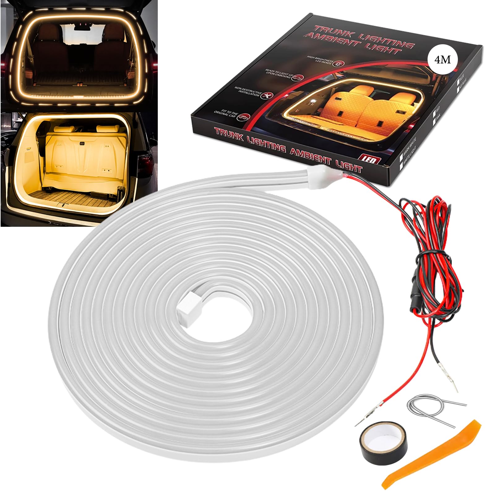 

GZRUICA Trunk Light, Interior Lamp, LED Tape, For Cars, Trunks, Luggage Rooms, Interior Light, 4M