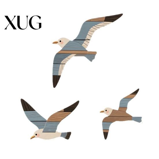 Seagull Woodcarving Artwork 3Pcs/Set Wooden Wall Decoration Farmhouse Rustic Flying Gull Hand-painted Decorations Art Home Bedroom Living Room