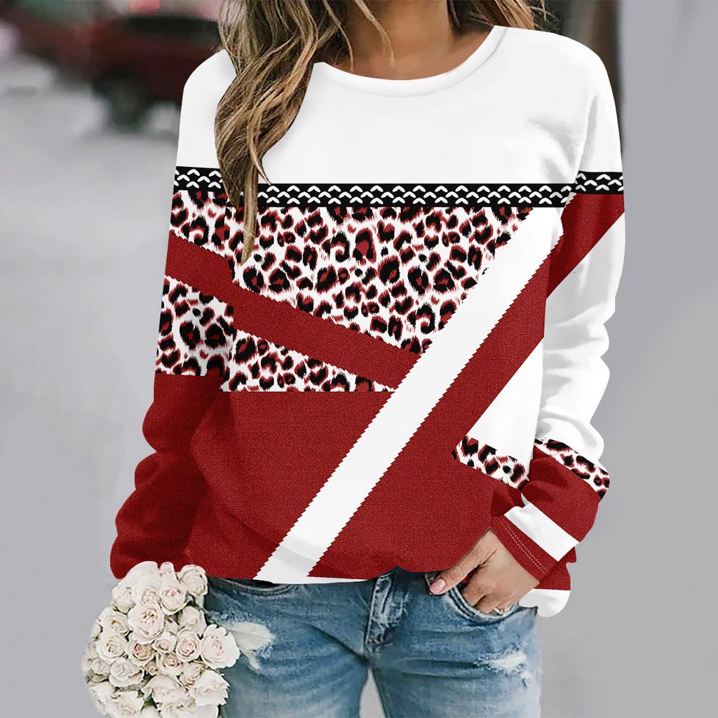 Sonbahar ve kış yeni moda yuvarlak yakalı uzun kollu baskılı zarif gündelik bol kapüşonlu sweatshirt