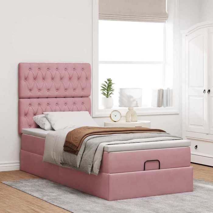 Cadre de lit avec matelas - Maison Exclusive - Velours rose - 90x200 cm - Rangement ottoman hydraulique