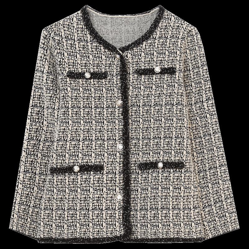 Mid-Aged Women's Elegant Plaid Cardigan Jacket