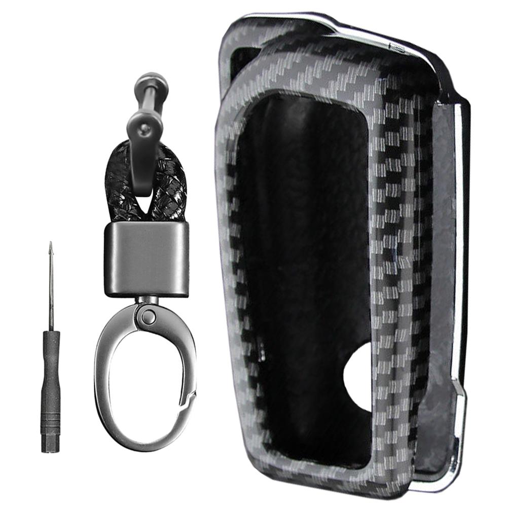 Carbon Fiber Style Car Key Fob Case Cover Shell with Keychain For Toyota RAV4 Camry C-HR Corolla Hatchback