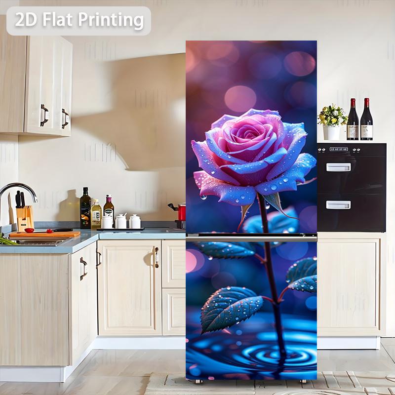 84Style Fridge Stickers Refrigerator Cover Door Landscape Plant Sea Vinyl Self Adhesive Kitchen Furniture Decor Wrap Freezer Sticker DIY
