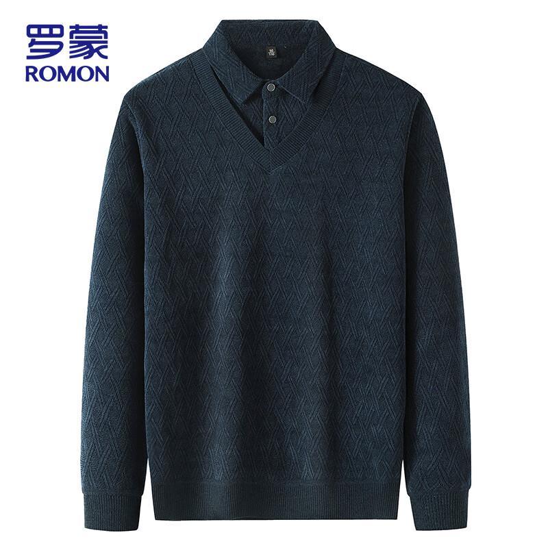 ROMON Men's Faux Two-Piece Business Casual Knit Sweater