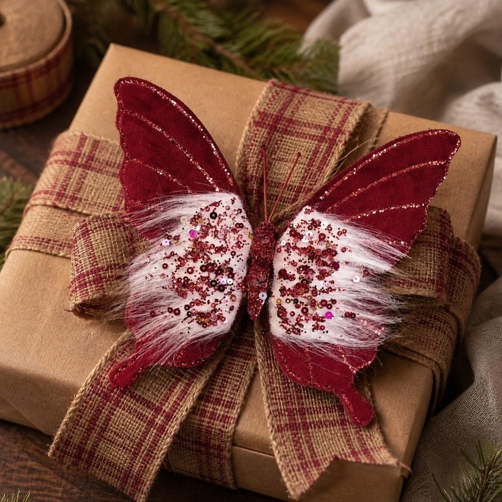 Exquisite Xmas Tree Butterfly Hanging Decor Glitter Artificial Butterfly Pendant Christmas Tree