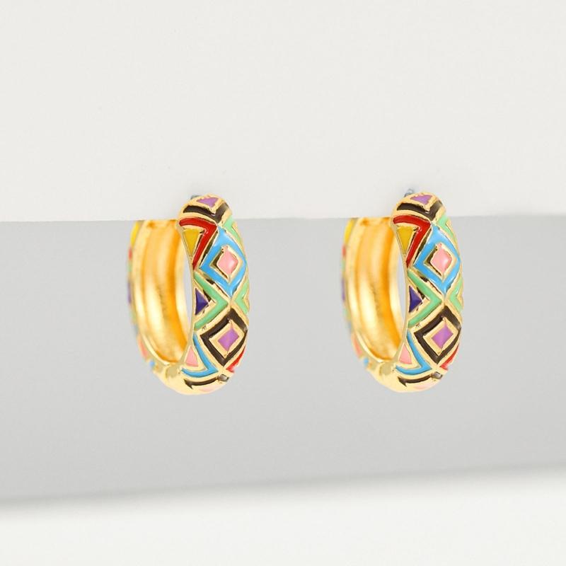 Bohemia Colorful Zircon Small Hoop Earrings Retro Geometric Eye Round Circle Huggie Earring Fashion Jewelry Ornament