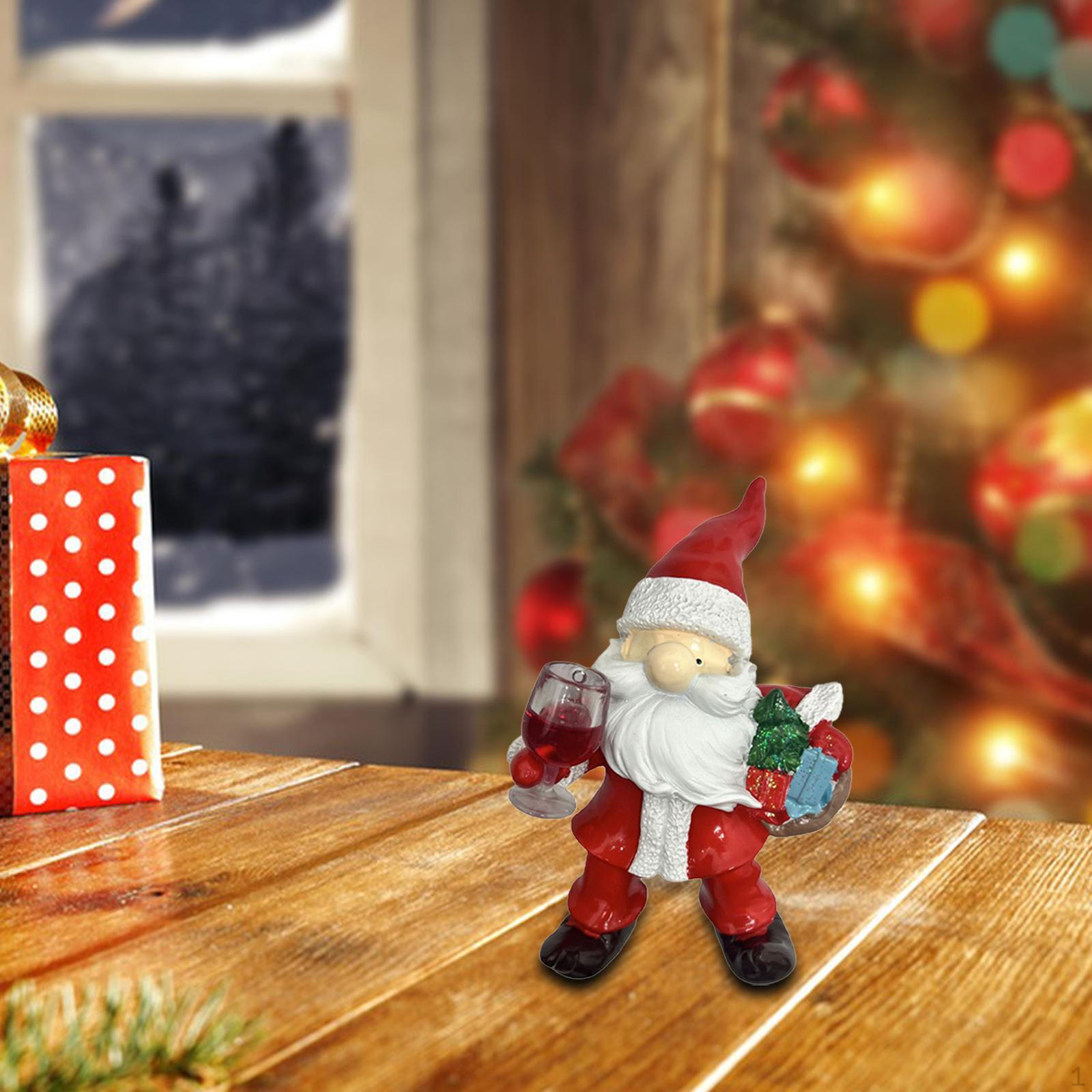 

Santa Claus Figurine Christmas Decoration Adornment Decorative Cartoon Sculpture Statue for Shelf Holding a Glass