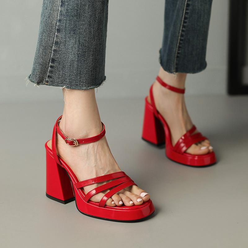 Platform Chunky Heel Sandals Fashion Summer Pumps Ankle Strap High Heels Thick Bottom Gothic Style Open Toe Party Shoes 33-43