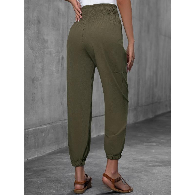 YYFS Women's Fashion Casual Solid Color Print High Waist Trousers Pants & Capris