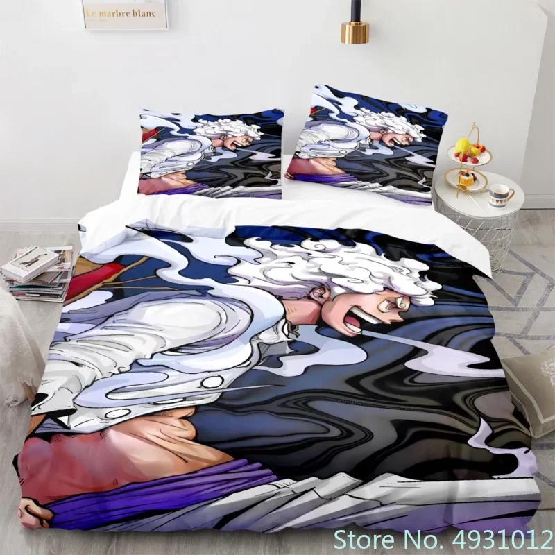 Dětské Chlapecké Anime One Pieces Povlečení Nika Luffy Gear 5 Povlak na přikrývku Povlak na polštář Sada povlaků na přikrývku Jednolůžko Queen King Velikost