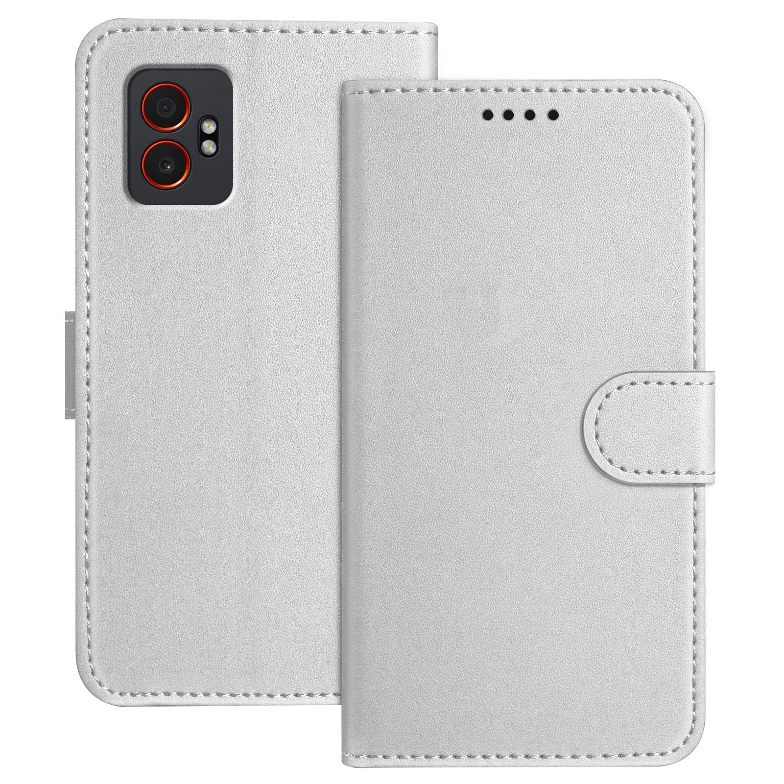 

For Samsung Galaxy XCover7 Pro Leather Case Wallet Stand Solid Color Anti Drop Phone Cover Silver