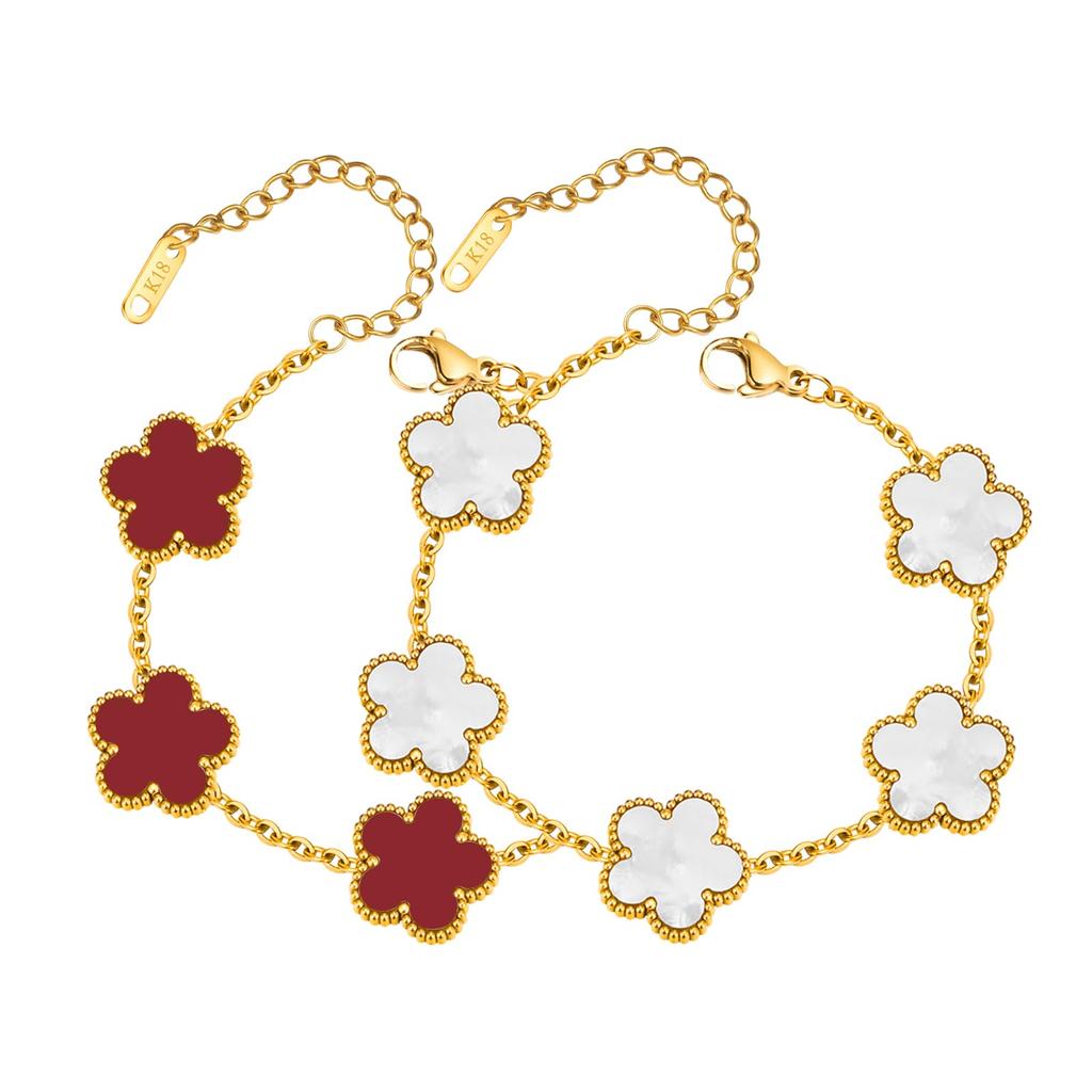 18K Gold Plated Floral Bracelets,Stainless Steel Charm Bracelet Non-Tarnish,Adjustable lucky Chain Set Trendy Gift