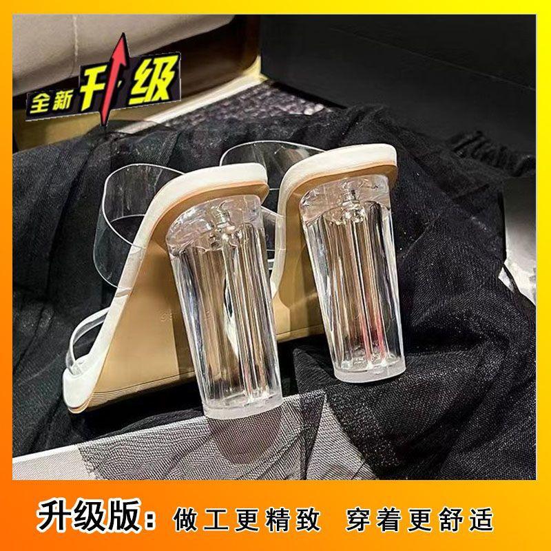 

Прозрачные туфли на высоком каблуке, новая водонепроницаемая платформа лета 2024, толстый каблук, телесные хрустальные сандалии на толстой подошве и шлепанцы для женщин 35