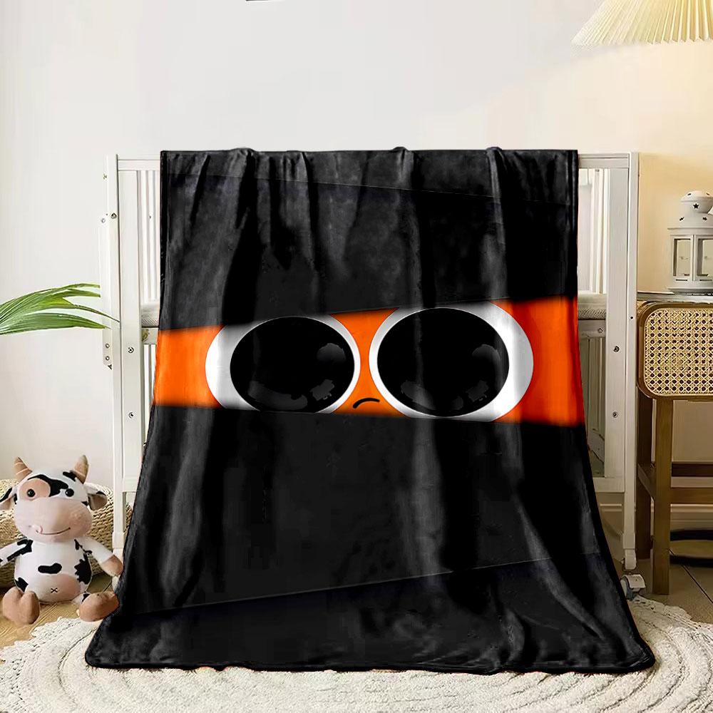 

Large eyes with a sad expression peek through black horizontal slits. for all seasons blanket lunch break throw gift 80cm x 120cm