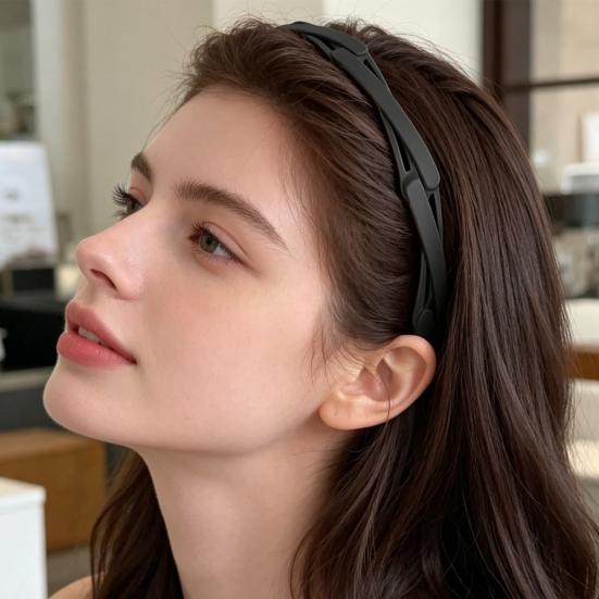 Women Headband Foldable Stretchy Portable Travel Hair Hoop Pure Color Anti-slip Teeth Bang Headband